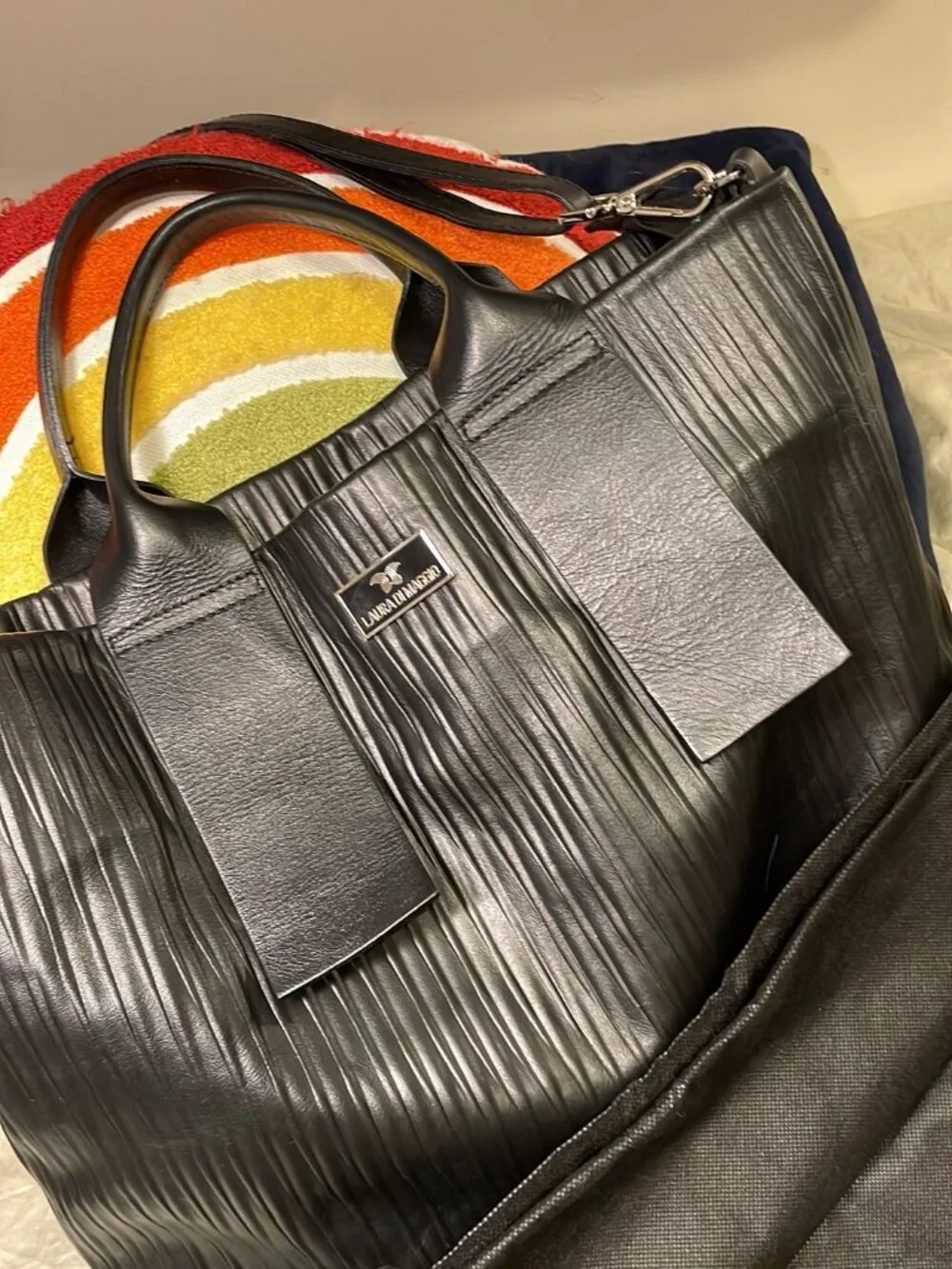 Laura DiMaggio, large satchel, imported, soft, genuine, leather, and dust bag